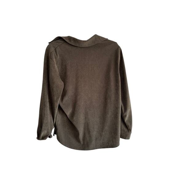 Women's S Vintage Notations Brown Microsuede Button Up Shirt Y2K Fall Core - Picture 3 of 3